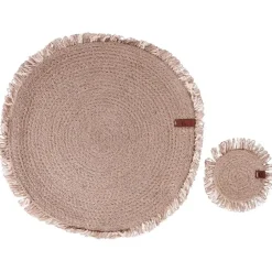 Placemats-Leen Bakker RIBBERY - Set van 12 placemats en onderzetters - Natuurlijk - Jute