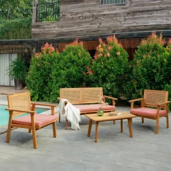 Nordlys Rieten en massief houten tuinset in roze