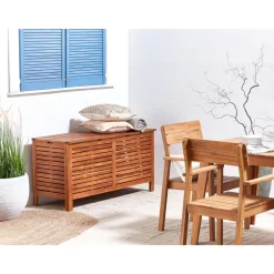 Kussenboxen-Beliani RIVIERA - Kussenbox - Donkere houtkleur - 130 cm - Acaciahout