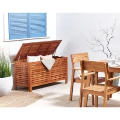 Kussenboxen-Beliani RIVIERA - Kussenbox - Donkere houtkleur - 130 cm - Acaciahout