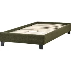 1-Persoons Bedden-Beliani ROANNE - Eenpersoonsbed - Donkergroen - 90 x 200 cm - Bouclé