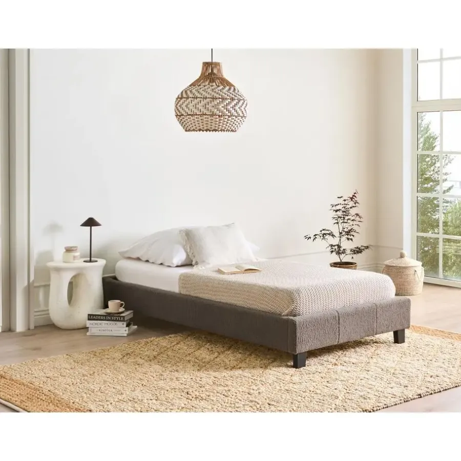 Beliani ROANNE - Eenpersoonsbed - Taupe - 90 x 200 cm - Bouclé