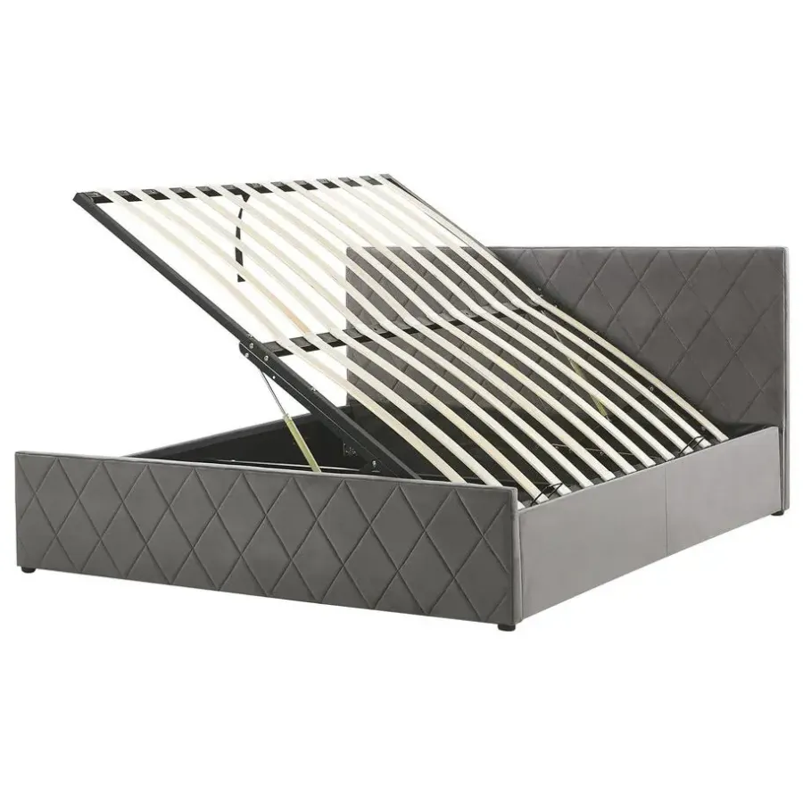 Twijfelaars-Beliani ROCHEFORT - Bed met opbergruimte - Grijs - 140 x 200 cm - Fluweel