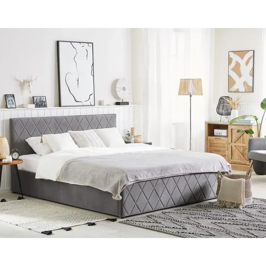 Twijfelaars-Beliani ROCHEFORT - Bed met opbergruimte - Grijs - 140 x 200 cm - Fluweel