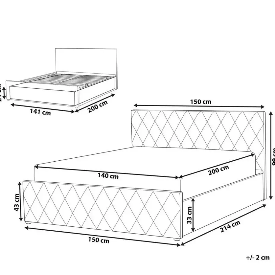 Twijfelaars-Beliani ROCHEFORT - Bed met opbergruimte - Grijs - 140 x 200 cm - Fluweel