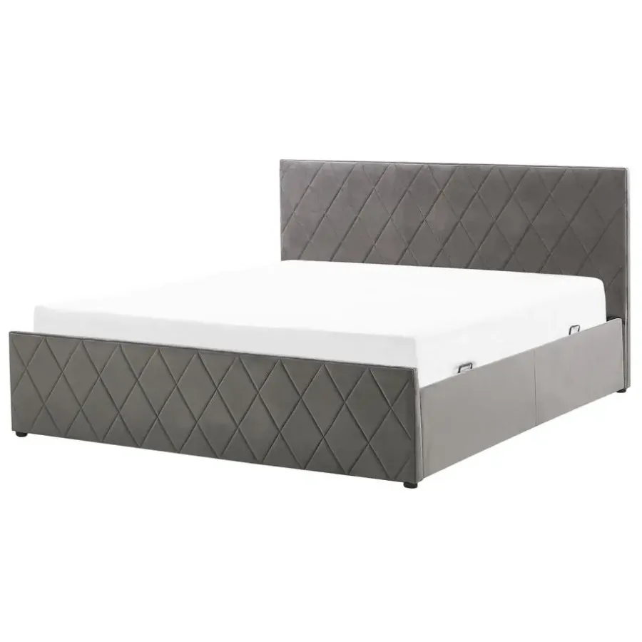 Twijfelaars-Beliani ROCHEFORT - Bed met opbergruimte - Grijs - 140 x 200 cm - Fluweel