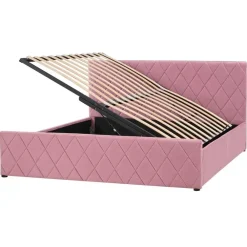 2-Persoons Bedden-Beliani ROCHEFORT - Tweepersoonsbed - Roze - 160 x 200 cm - Fluweel