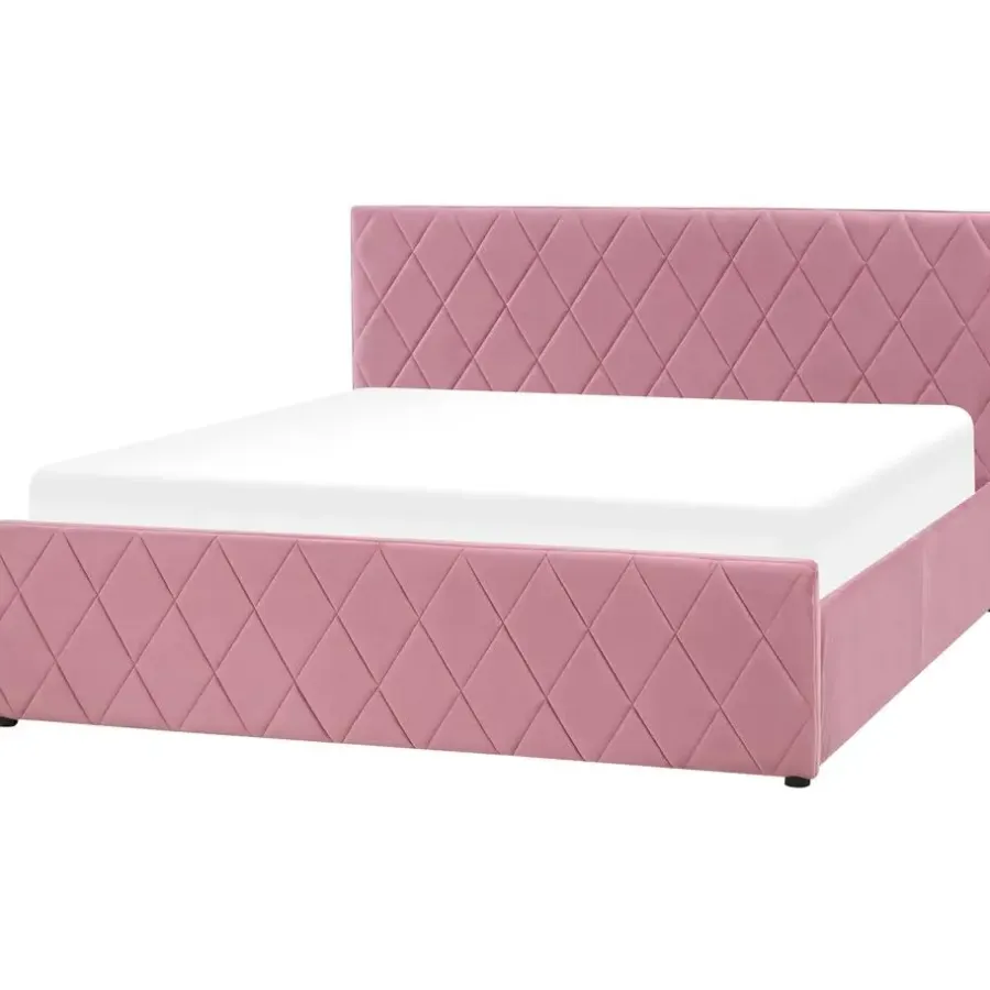 2-Persoons Bedden-Beliani ROCHEFORT - Tweepersoonsbed - Roze - 160 x 200 cm - Fluweel