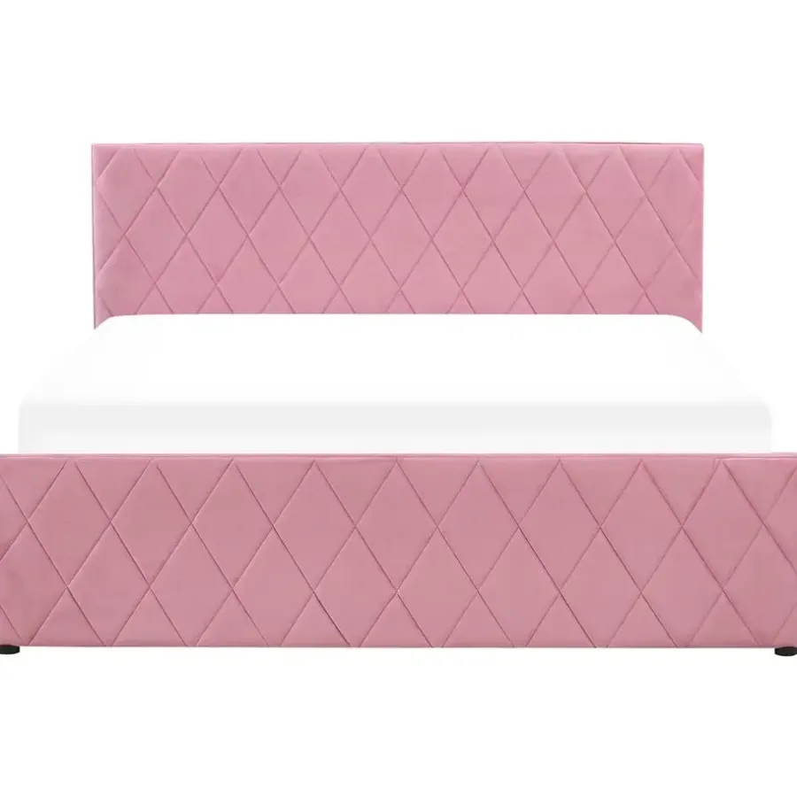 2-Persoons Bedden-Beliani ROCHEFORT - Tweepersoonsbed - Roze - 160 x 200 cm - Fluweel