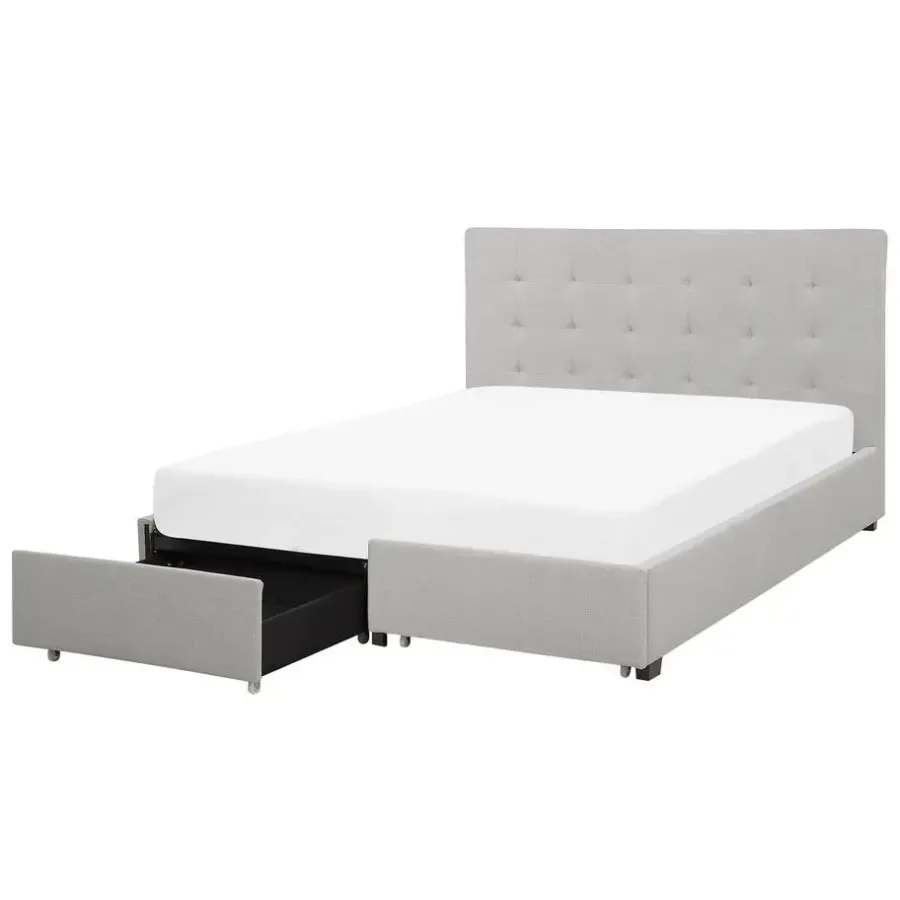 2-Persoons Bedden-Beliani ROCHELLE - Bed opbergruimte - Lichtgrijs - 140 x 200 cm - Polyester