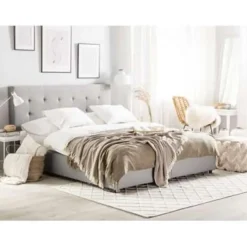2-Persoons Bedden-Beliani ROCHELLE - Bed opbergruimte - Lichtgrijs - 140 x 200 cm - Polyester