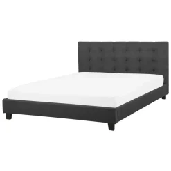 2-Persoons Bedden-Beliani ROCHELLE - Tweepersoonsbed - Donkergrijs - 140 x 200 cm - Polyester