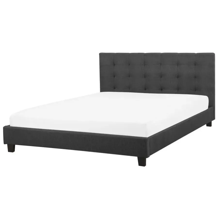 2-Persoons Bedden-Beliani ROCHELLE - Tweepersoonsbed - Donkergrijs - 140 x 200 cm - Polyester