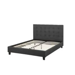 2-Persoons Bedden-Beliani ROCHELLE - Tweepersoonsbed - Donkergrijs - 140 x 200 cm - Polyester