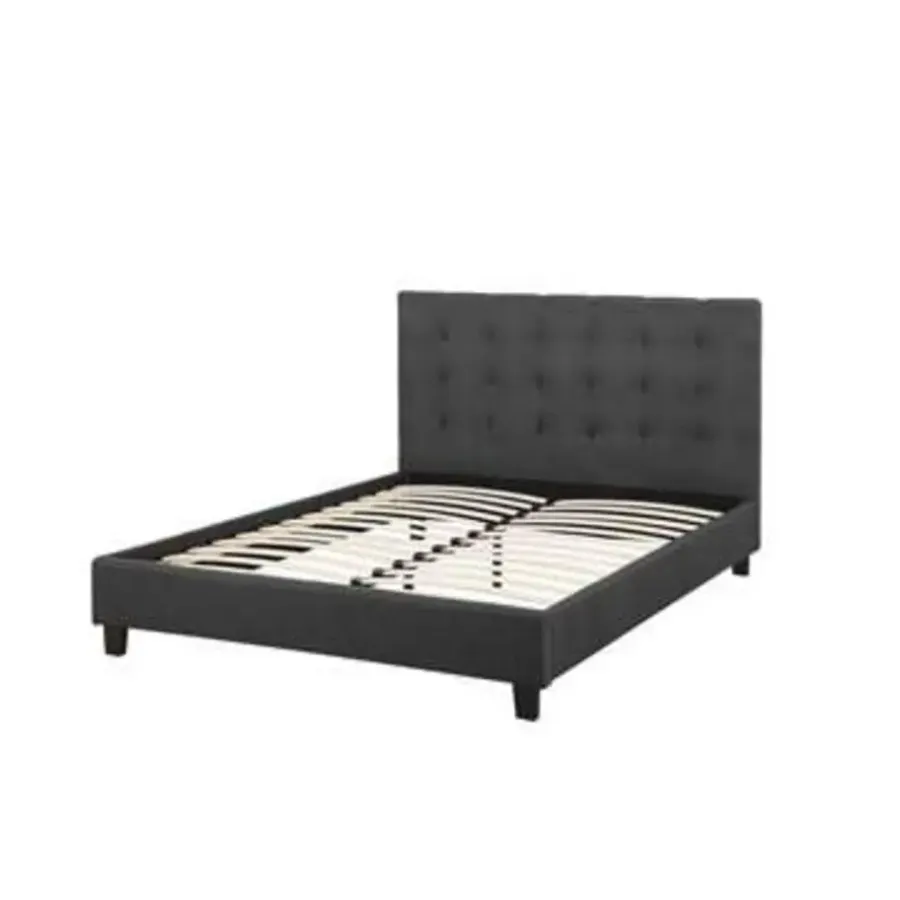 2-Persoons Bedden-Beliani ROCHELLE - Tweepersoonsbed - Donkergrijs - 140 x 200 cm - Polyester