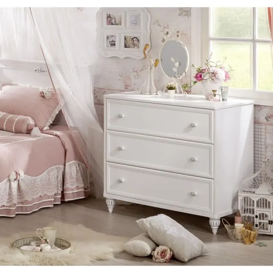 Leen Bakker Romance commode kinderladekast meisjes met spiegel