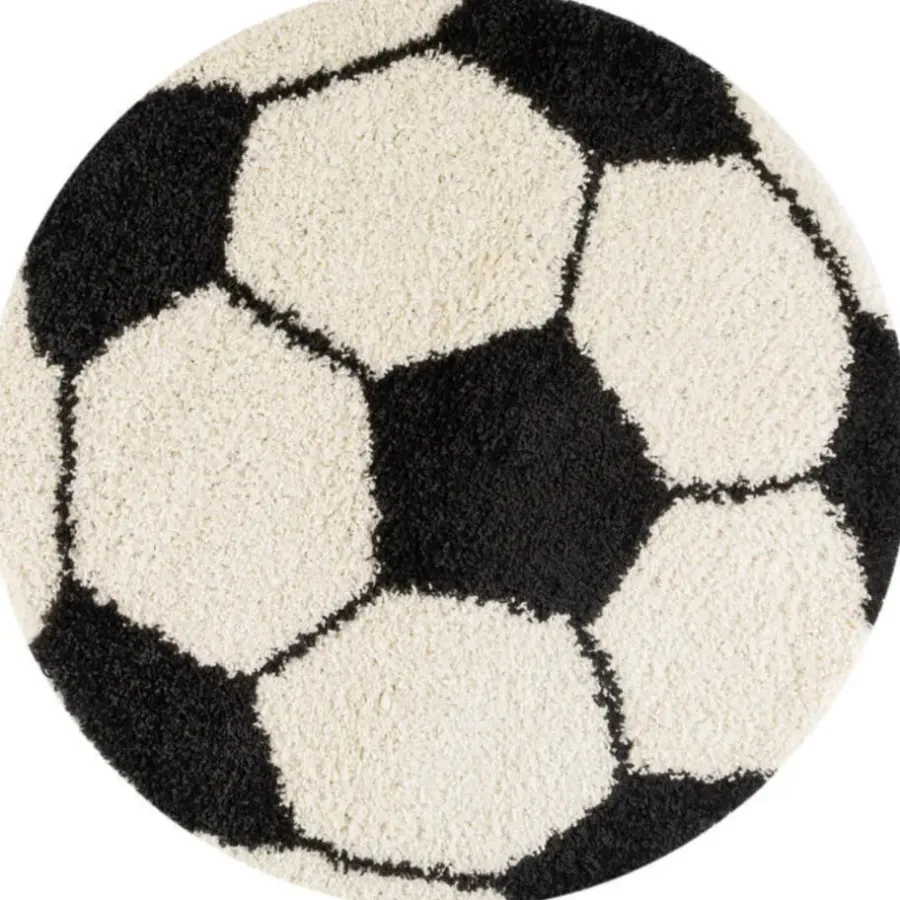 Vloerkleden|Vloerkleden Kinderkamer-Muratap Rond Fun Voetbal Vloerkleed Kinderkamer - Ø100 cm - Zwart Wit - Kids Speeltapijt