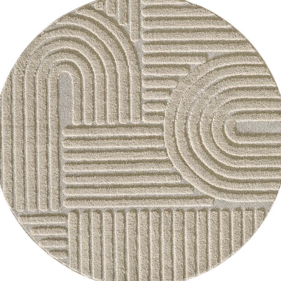 Vloerkleden|Laagpolige Vloerkleden-Muratap Rond Modern Japandi Vloerkleed - Beige - Boho Scandinavisch - Ø160 cm Laagpolig