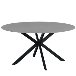 Industriële Eettafels|Ronde Eettafels-Dimehouse Ronde eettafel Yuna Ø150 cm marmerlook grijs - Stoneware - Grijs