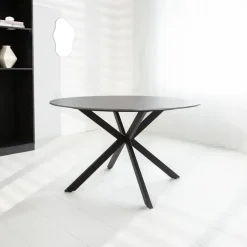 Industriële Eettafels|Ronde Eettafels-Dimehouse Ronde eettafel Yuna Ø150 cm marmerlook grijs - Stoneware - Grijs