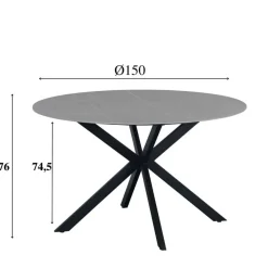 Industriële Eettafels|Ronde Eettafels-Dimehouse Ronde eettafel Yuna Ø150 cm marmerlook grijs - Stoneware - Grijs