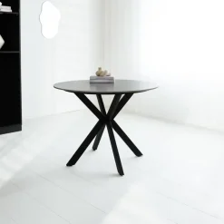 Industriële Eettafels|Ronde Eettafels-Dimehouse Ronde eettafel Yuna Ø150 cm marmerlook grijs - Stoneware - Grijs
