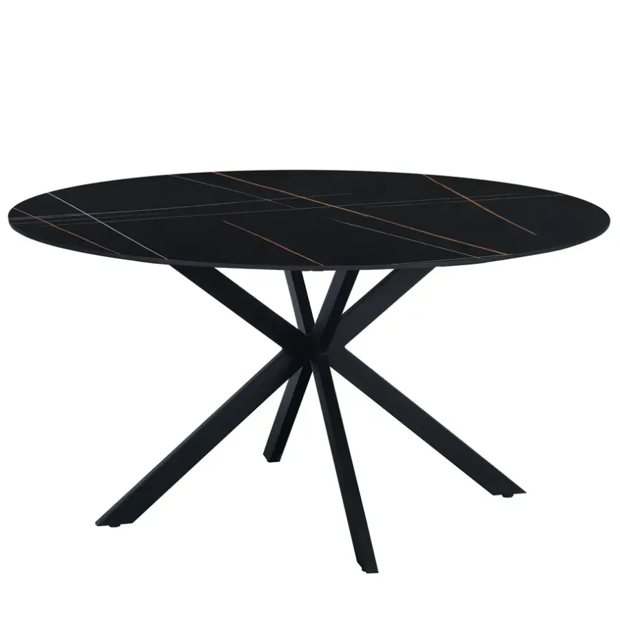Dimehouse Ronde eettafel Yuna Ø150 cm marmerlook zwart - Stoneware - Zwart