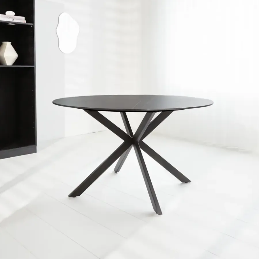 Dimehouse Ronde eettafel Yuna Ø150 cm marmerlook zwart - Stoneware - Zwart
