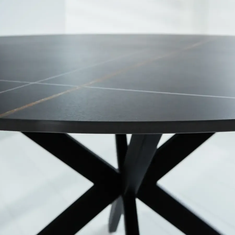 Dimehouse Ronde eettafel Yuna Ø150 cm marmerlook zwart - Stoneware - Zwart