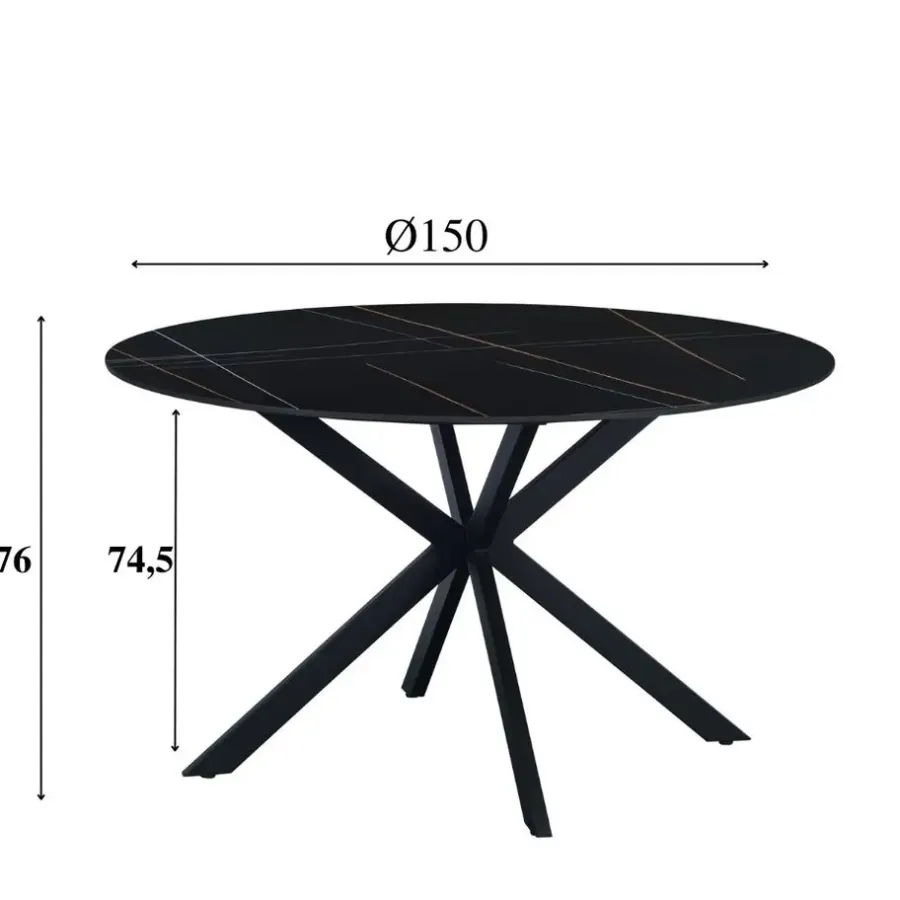 Dimehouse Ronde eettafel Yuna Ø150 cm marmerlook zwart - Stoneware - Zwart