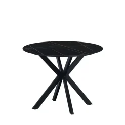 Dimehouse Ronde eettafel Yuna Ø150 cm marmerlook zwart - Stoneware - Zwart