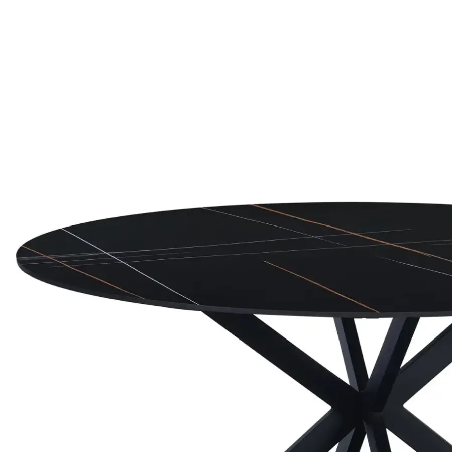 Dimehouse Ronde eettafel Yuna Ø150 cm marmerlook zwart - Stoneware - Zwart
