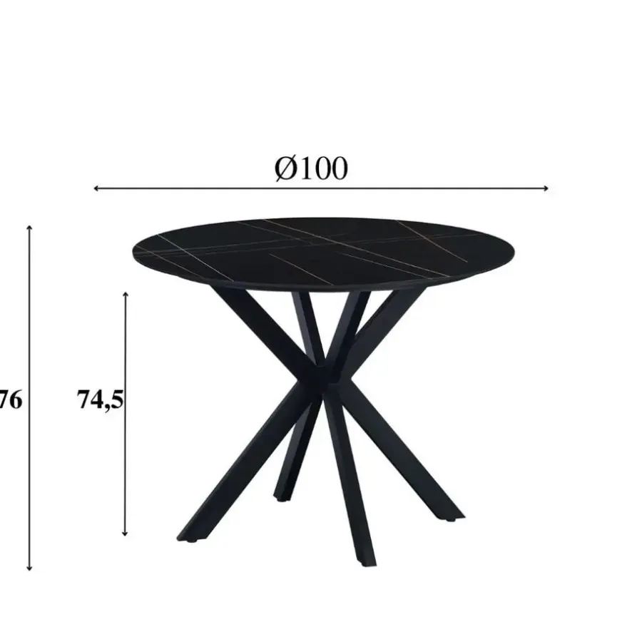 Dimehouse Ronde eettafel Yuna Ø150 cm marmerlook zwart - Stoneware - Zwart