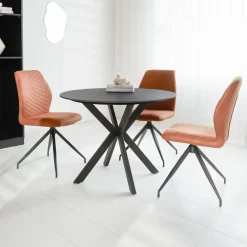 Dimehouse Ronde eettafel Yuna Ø150 cm marmerlook zwart - Stoneware - Zwart