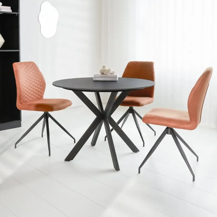 Dimehouse Ronde eettafel Yuna Ø150 cm marmerlook zwart - Stoneware - Zwart