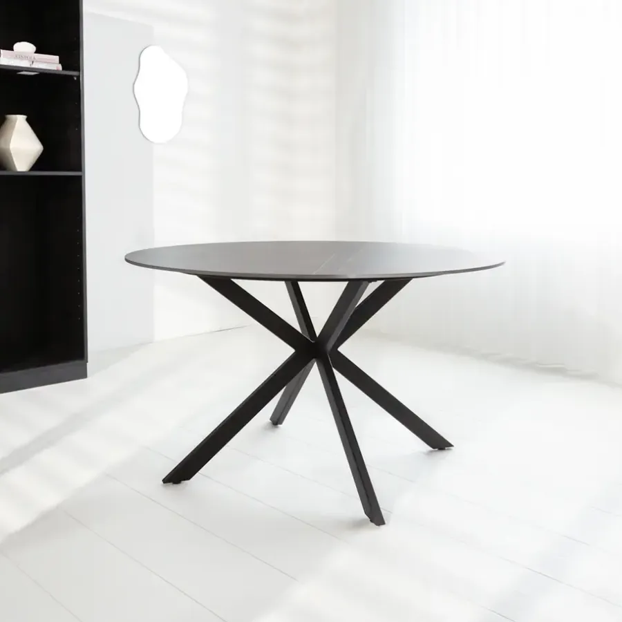Dimehouse Ronde eettafel Yuna Ø130 cm marmerlook grijs - Stoneware - Grijs