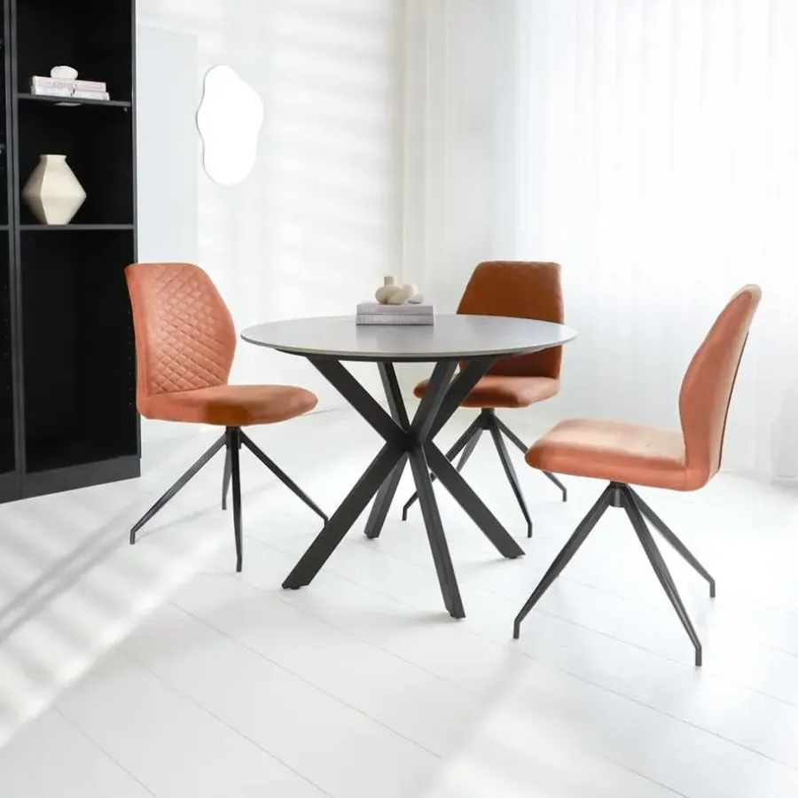 Dimehouse Ronde eettafel Yuna Ø130 cm marmerlook grijs - Stoneware - Grijs