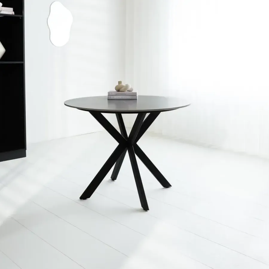 Dimehouse Ronde eettafel Yuna Ø130 cm marmerlook grijs - Stoneware - Grijs