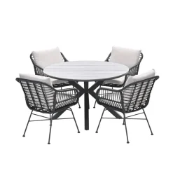 Garden Impressions Ronde 4-persoons tuinset - Edison tafel - 4 Margriet stoelen