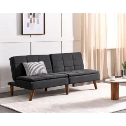 Slaapbanken|Slaapbanken-Beliani RONNE - Slaapbank 3-zits - Zwart - Polyester