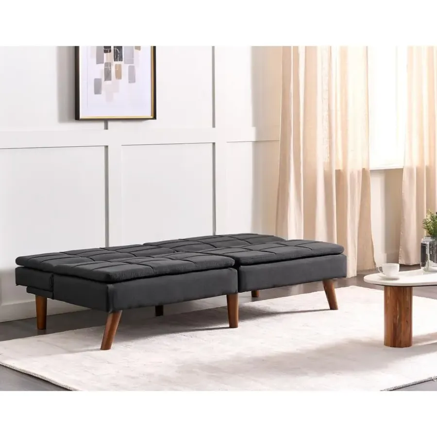 Slaapbanken|Slaapbanken-Beliani RONNE - Slaapbank 3-zits - Zwart - Polyester
