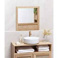 Spiegels-Leen Bakker ROSELL - Wandspiegel - Lichthout - 60 x 60 cm - Vezelplaat