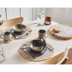 Placemats-Leen Bakker ROSELLA - Set 12 placemats en onderzetters - Grijs/Natuurlijk - Jute