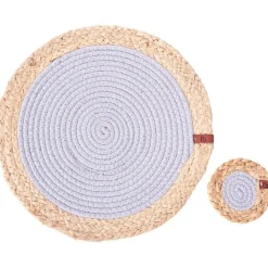 Placemats-Leen Bakker ROSELLA - Set 12 placemats en onderzetters - Grijs/Natuurlijk - Jute