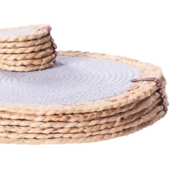 Placemats-Leen Bakker ROSELLA - Set 12 placemats en onderzetters - Grijs/Natuurlijk - Jute