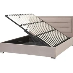 2-Persoons Bedden-Beliani ROUEN - Bed met opbergruimte - Beige - 180 x 200 cm - Fluweel