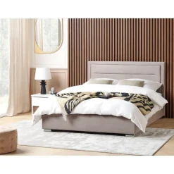 2-Persoons Bedden-Beliani ROUEN - Bed met opbergruimte - Beige - 180 x 200 cm - Fluweel