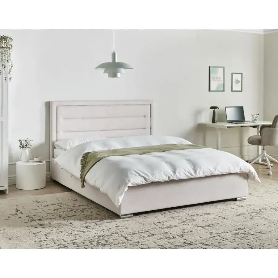Leen Bakker ROUEN - Bed met opbergruimte - Lichtbeige - 160 x 200 cm - Polyester