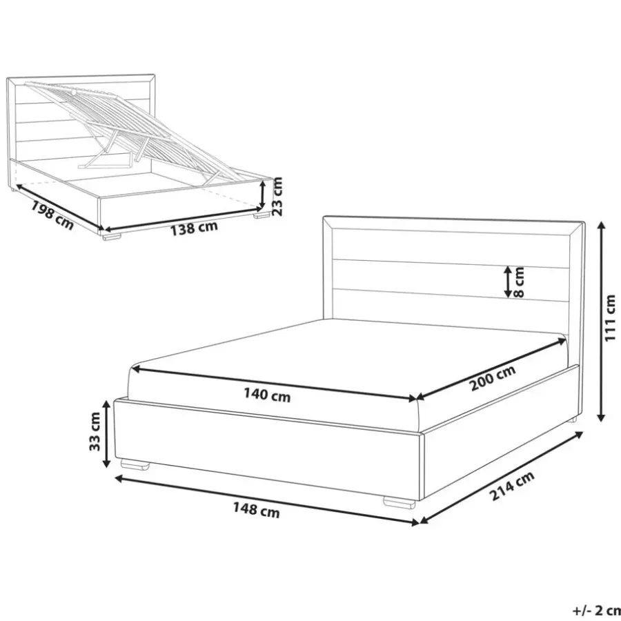 Twijfelaars-Leen Bakker ROUEN - Bed met opbergruimte - Lichtbeige - 140 x 200 cm - Polyester