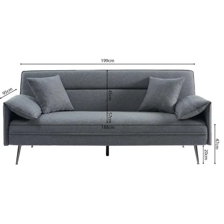 Rousseau Grijs Sivas Slaapbank - Eucalyptus Frame - H-H 95 x B-L 199 x D-P 89 cm